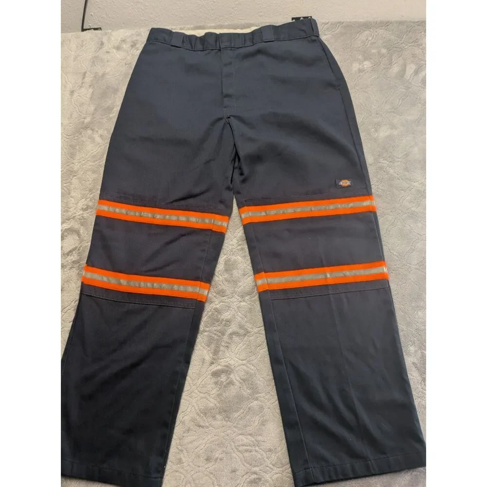 Dickies 38x32 Navy Work Pants Hi Vis Reflective Utility Safety Workwear